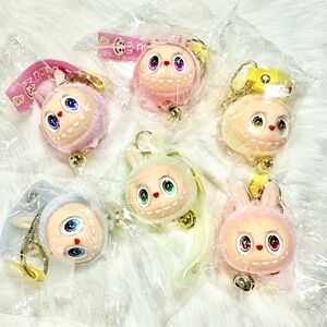 Adorable Labubu Monster Keychain Set of 6 - Pink, Yellow, Gray, red, green, purp